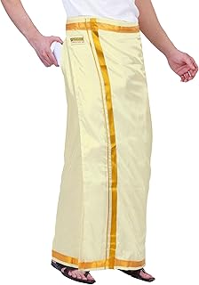 PRAKASAM COTTON Mens Double Layers Art Silk - Welcro pocket Dhoti for mens