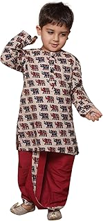 AJ DEZINES Kids Animal Print Pure Cotton Dhoti Kurta Set For Boys
