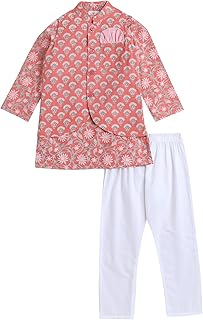The Magic Wand Cotton Flora Printed Kurta Pajama with Jacket Set for Kids Baby Boy, Traditional Party Ethnic Wear Full Sleeves Kurta for Festivals