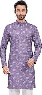Studio Shringaar Men's Cotton Blend Relaxed Fit Ikat Printed Knee Length Kurta