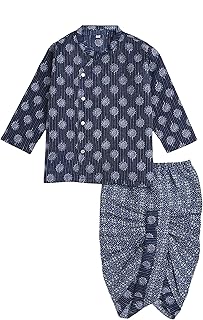 The Magic Wand Ethnic Wear Cotton Baby Boys Dhoti Kurta Set Printed Traditional Dress For Kids, Full Sleeves Mandarin Collar Ideal for All Festivals