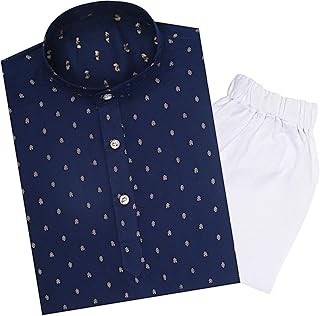 Huescape Traditional Golden Thread Work Kids Festive Ethnic Wear Boys Rayon Kurta With White Cotton Pajama Set