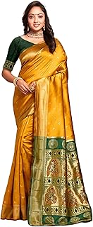 C J Enterprise Women's Pure Kanjivaram Silk Saree Paithani Soft Wedding Sarees With Blouse Piece (Chand paithani)
