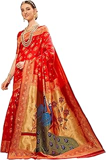 EthnicJunction Women's Paithani Silk Blend Woven Saree With Blouse Piece