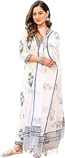 Arayna Women's Floral Printed 100% Cotton Kurti Palazzo Pants Set with Dupatta