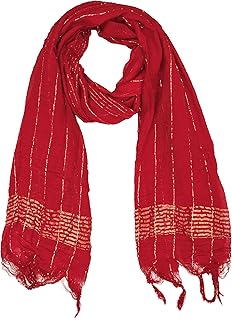 TRENDMALLS Women's Chinon Silk Golden Zari Weaving Stripes Design Dupatta