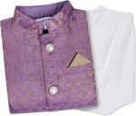superminis Boy's Cotton Cottton Kurta With Golden Thread Work Nehru Jacket And Elastic Closure Pyjama Set
