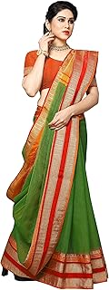 Sidhidata Women's Temple Border Kota Doria Cotton Manipuri Saree With Unstiched Blouse Piece